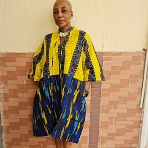 Vibrant Yellow and Blue Ankara Patterned Dress